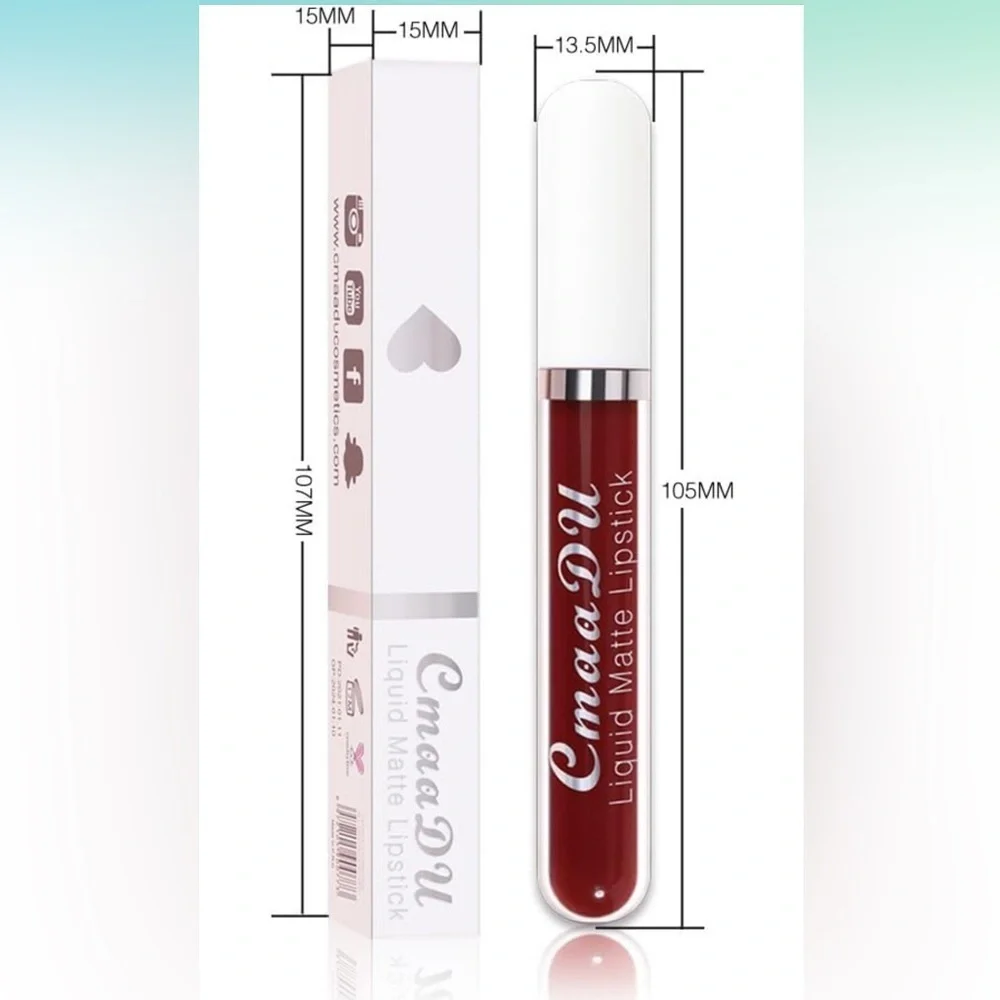 CmaaDu (18) Deep Red Liquid Matte Lipstick. 24 Hour Lips.  #18